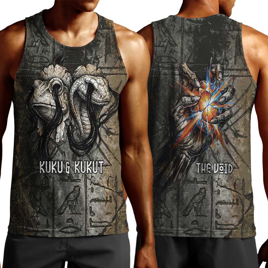 Egypt Kek and Kauket Men Tank Top Ancient Void Theme with Frog and Serpent Duality