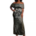 Egypt Kek and Kauket Off Shoulder Maxi Dress Ancient Void Theme with Frog and Serpent Duality