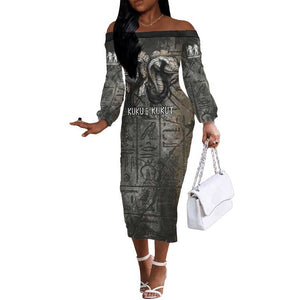 Egypt Kek and Kauket Off The Shoulder Long Sleeve Dress Ancient Void Theme with Frog and Serpent Duality