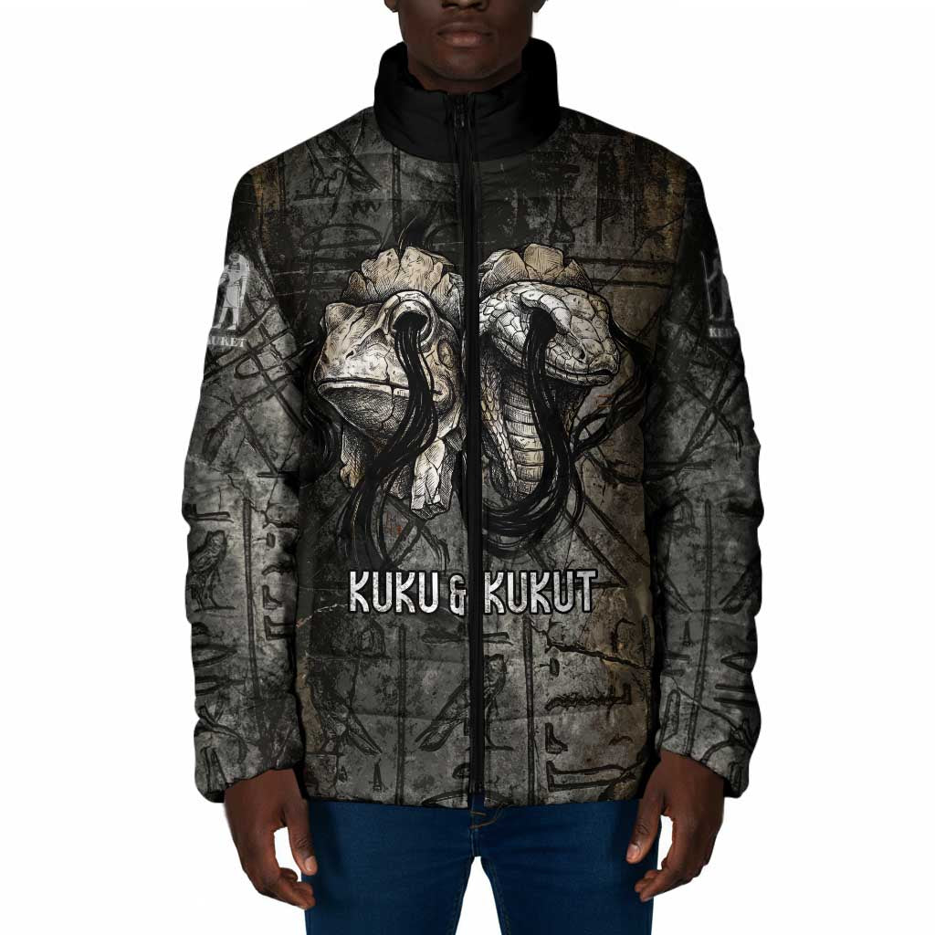 Egypt Kek and Kauket Padded Jacket Ancient Void Theme with Frog and Serpent Duality