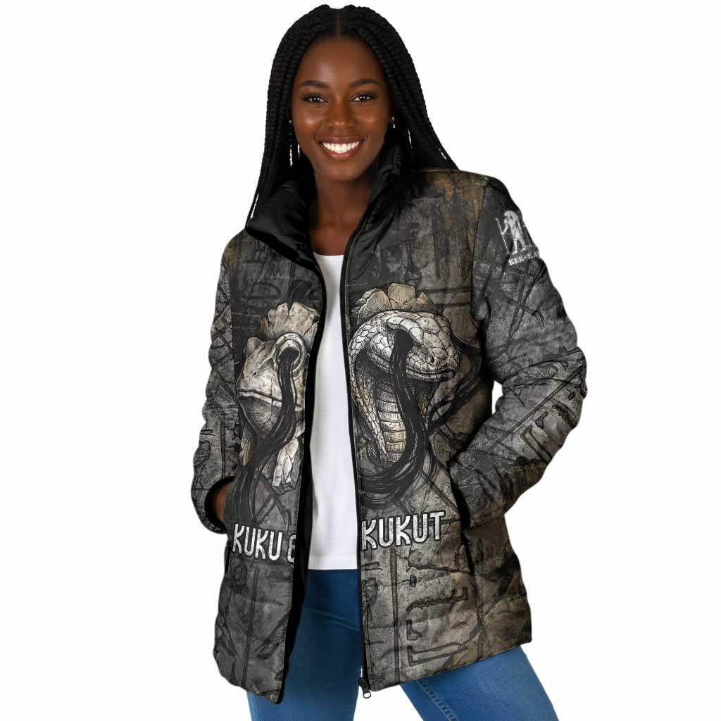 Egypt Kek and Kauket Padded Jacket Ancient Void Theme with Frog and Serpent Duality