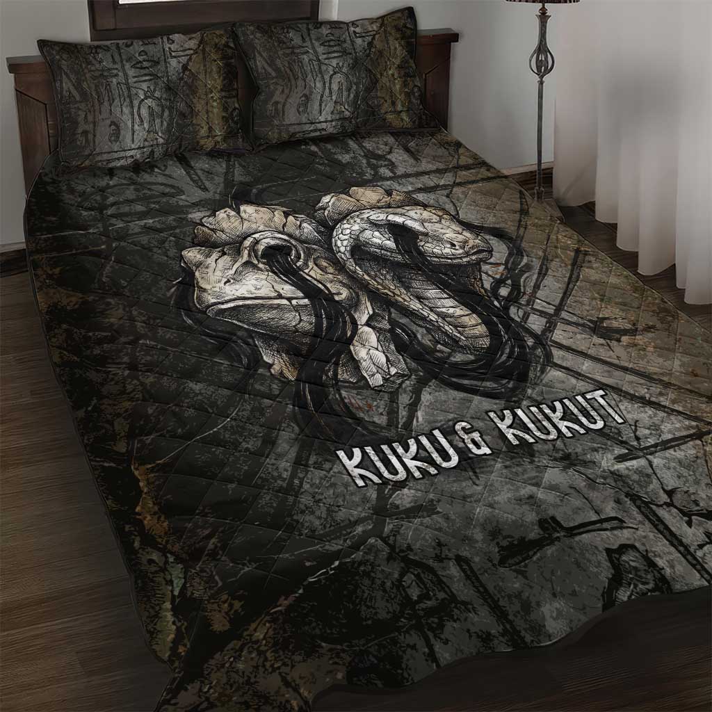 Egypt Kek and Kauket Quilt Bed Set Ancient Void Theme with Frog and Serpent Duality