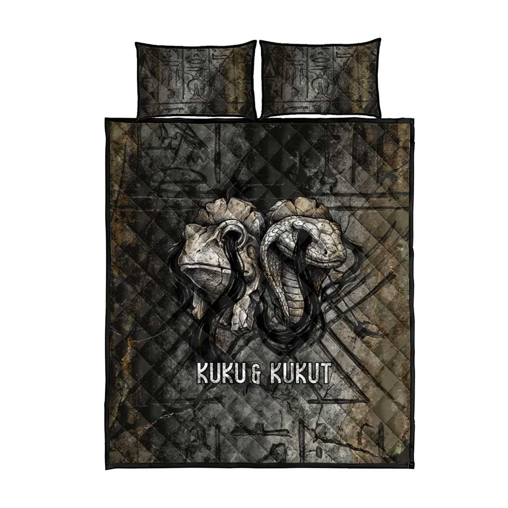 Egypt Kek and Kauket Quilt Bed Set Ancient Void Theme with Frog and Serpent Duality