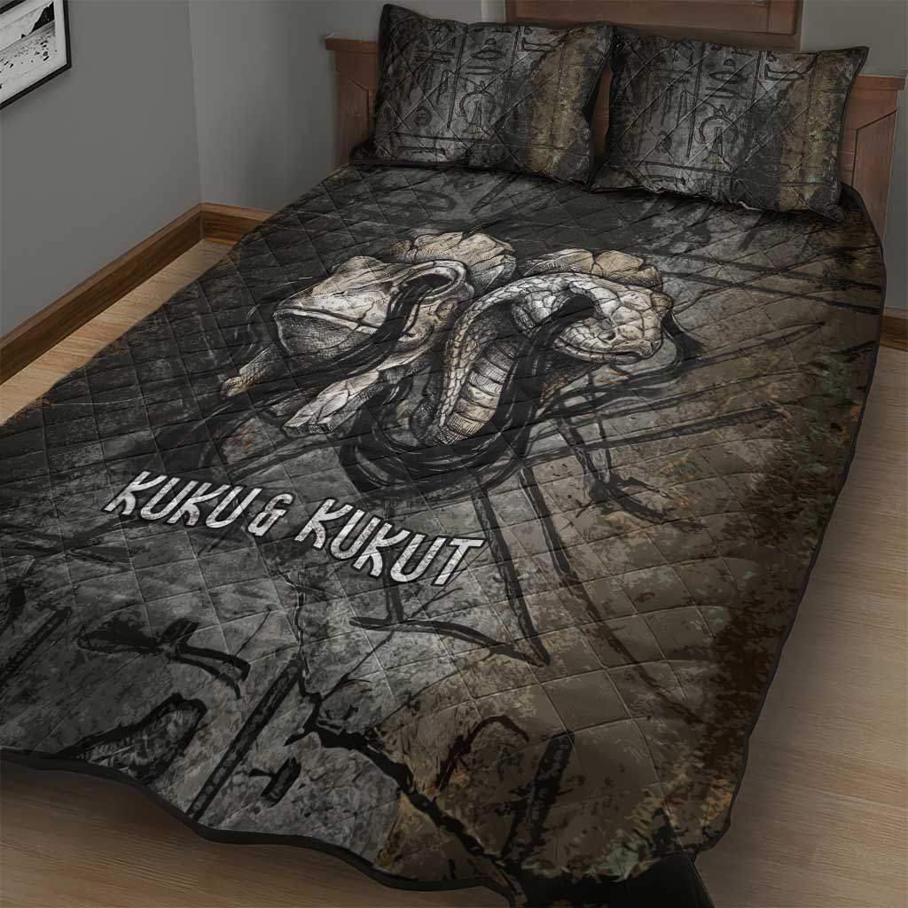 Egypt Kek and Kauket Quilt Bed Set Ancient Void Theme with Frog and Serpent Duality