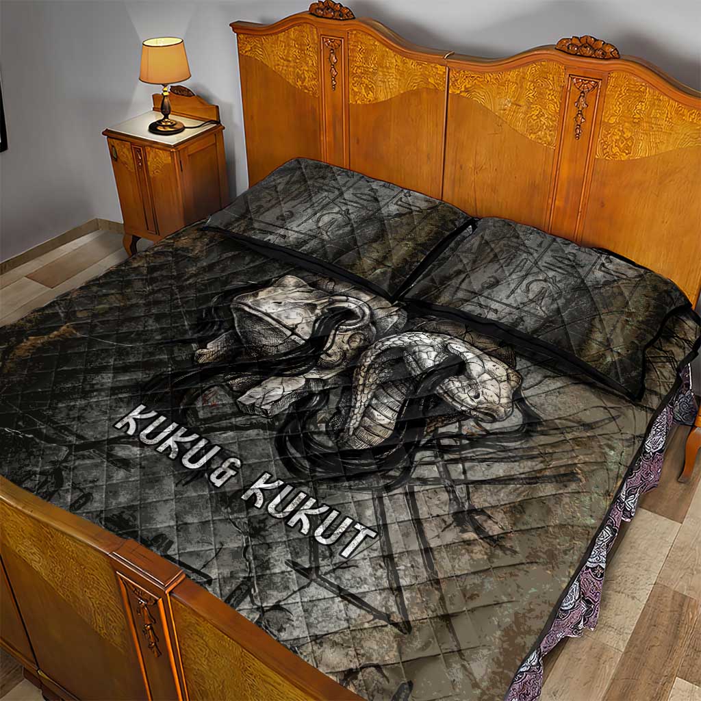 Egypt Kek and Kauket Quilt Bed Set Ancient Void Theme with Frog and Serpent Duality