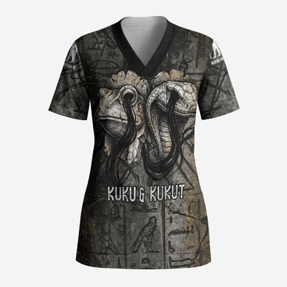 Egypt Kek and Kauket Scrub Top Ancient Void Theme with Frog and Serpent Duality