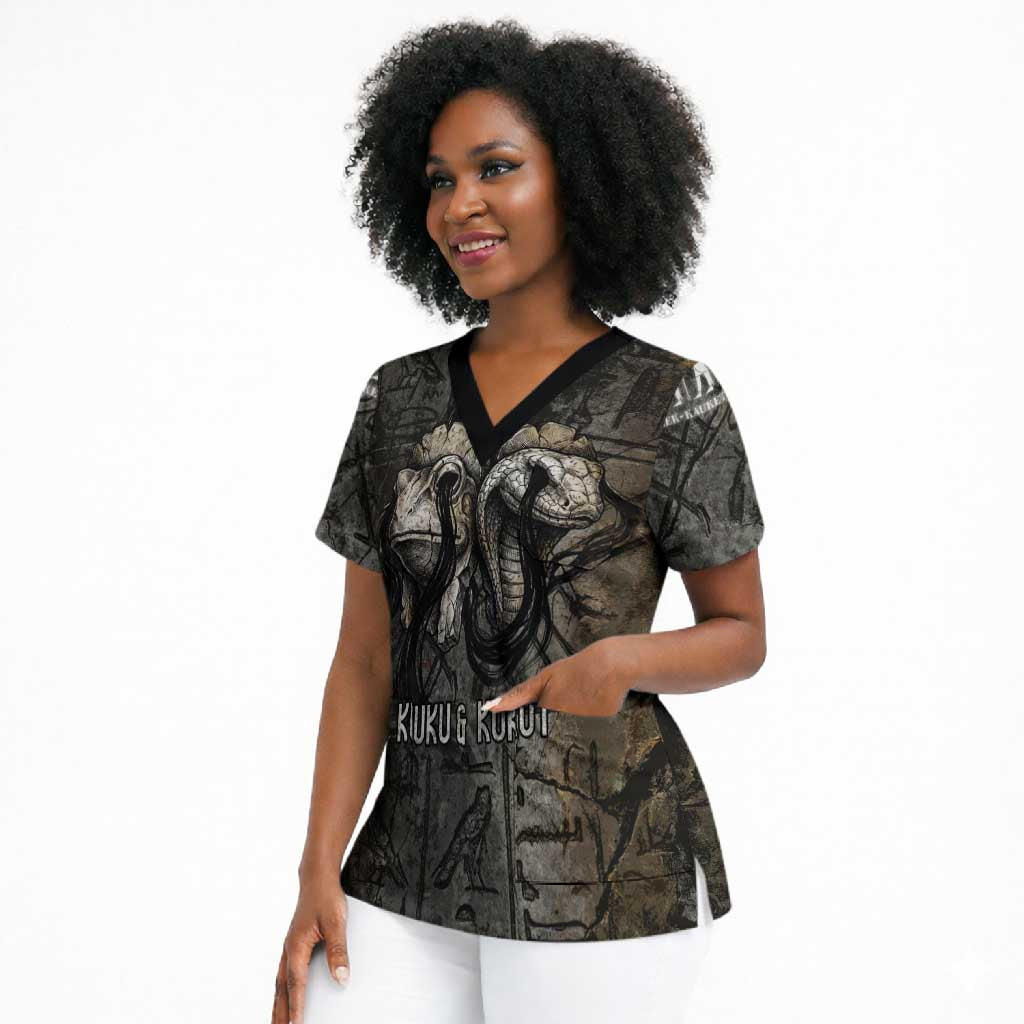 Egypt Kek and Kauket Scrub Top Ancient Void Theme with Frog and Serpent Duality
