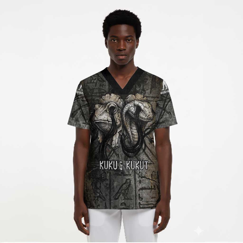 Egypt Kek and Kauket Scrub Top Ancient Void Theme with Frog and Serpent Duality