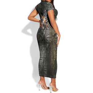 Egypt Kek and Kauket Short Sleeve Bodycon Dress Ancient Void Theme with Frog and Serpent Duality