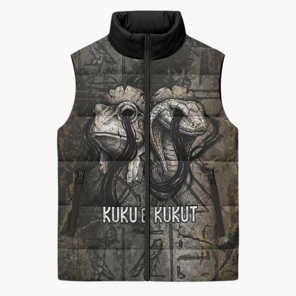 Egypt Kek and Kauket Sleeveless Puffer Jacket Ancient Void Theme with Frog and Serpent Duality