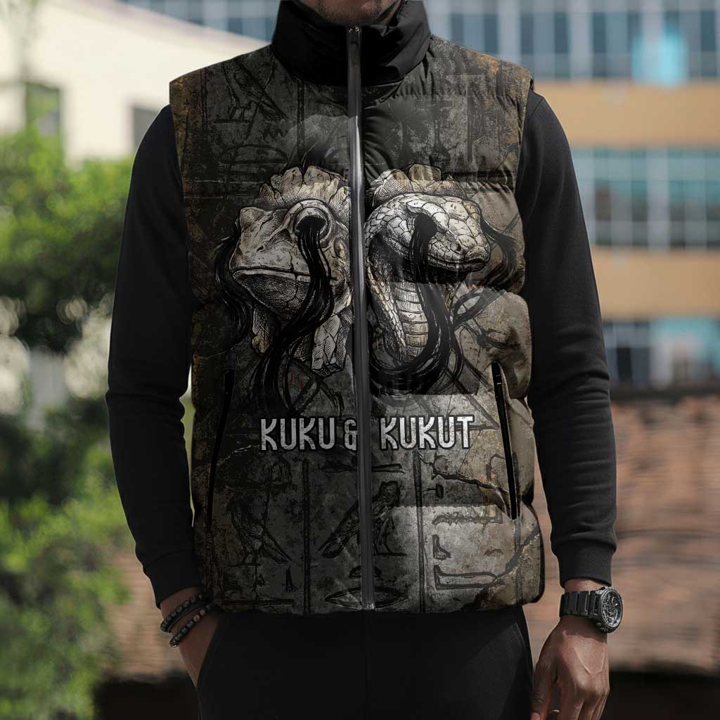 Egypt Kek and Kauket Sleeveless Puffer Jacket Ancient Void Theme with Frog and Serpent Duality