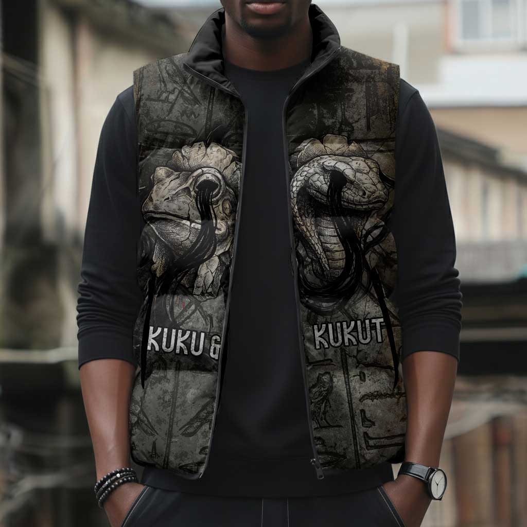 Egypt Kek and Kauket Sleeveless Puffer Jacket Ancient Void Theme with Frog and Serpent Duality