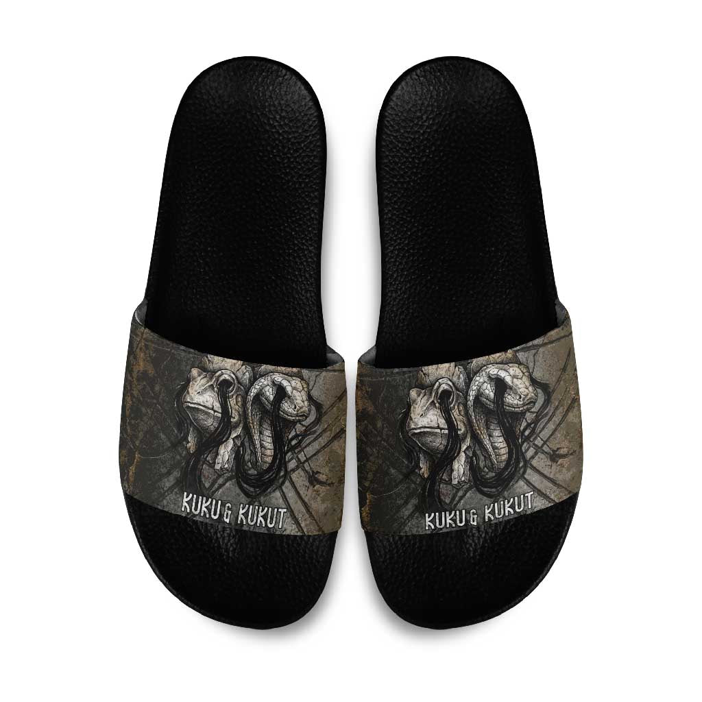 Egypt Kek and Kauket Slide Sandals Ancient Void Theme with Frog and Serpent Duality