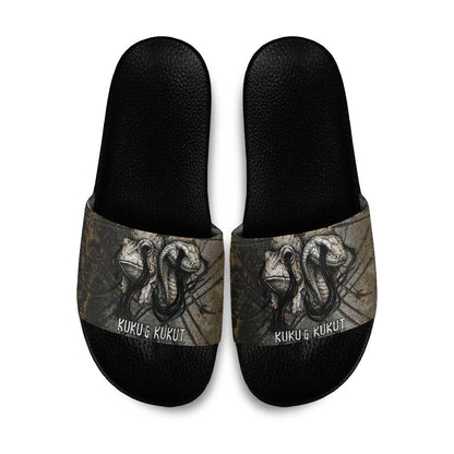 Egypt Kek and Kauket Slide Sandals Ancient Void Theme with Frog and Serpent Duality