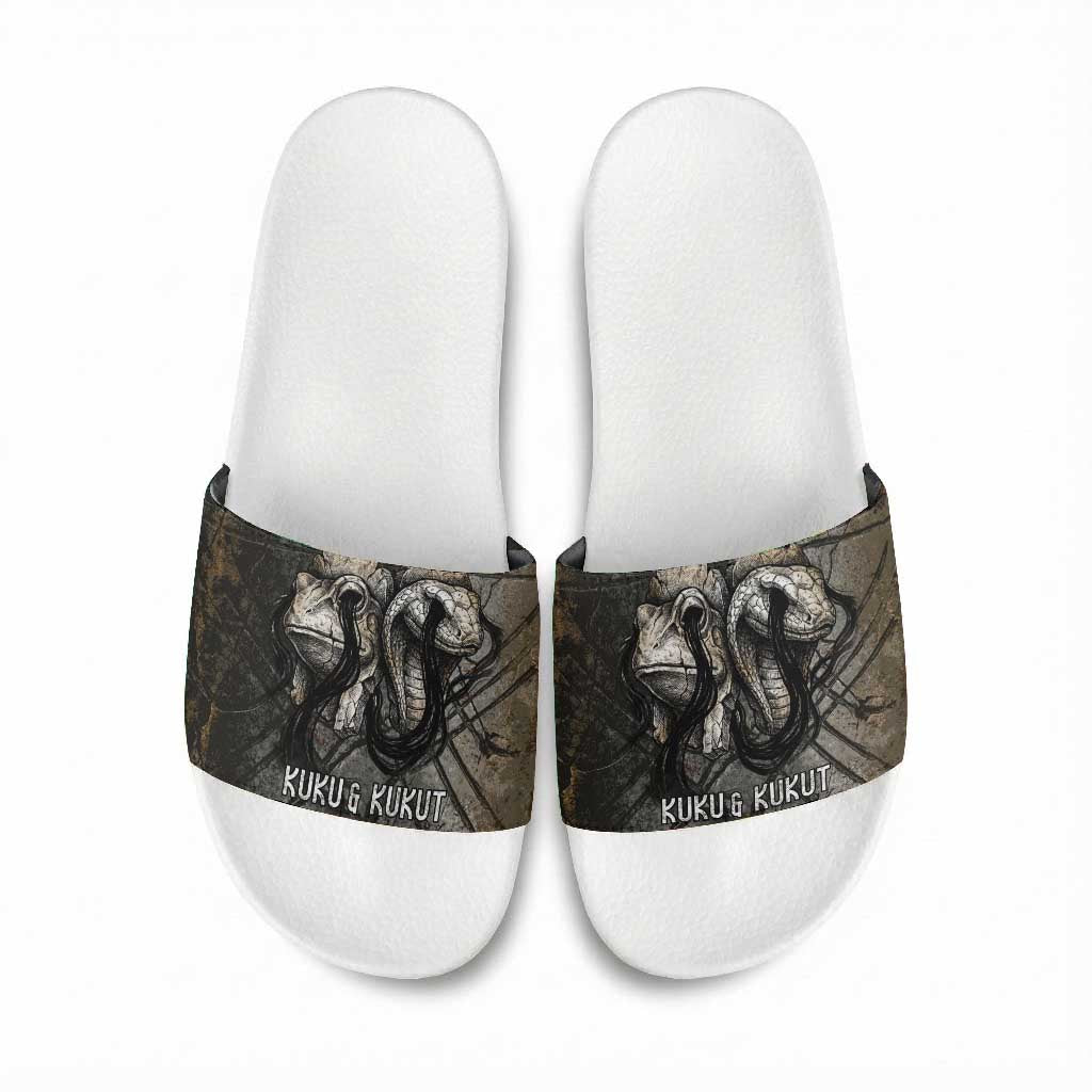 Egypt Kek and Kauket Slide Sandals Ancient Void Theme with Frog and Serpent Duality