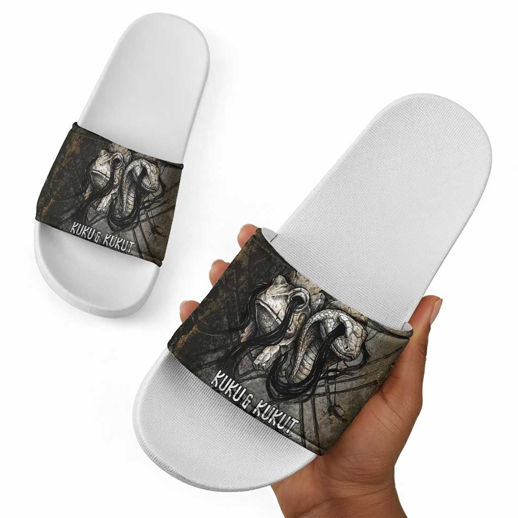 Egypt Kek and Kauket Slide Sandals Ancient Void Theme with Frog and Serpent Duality