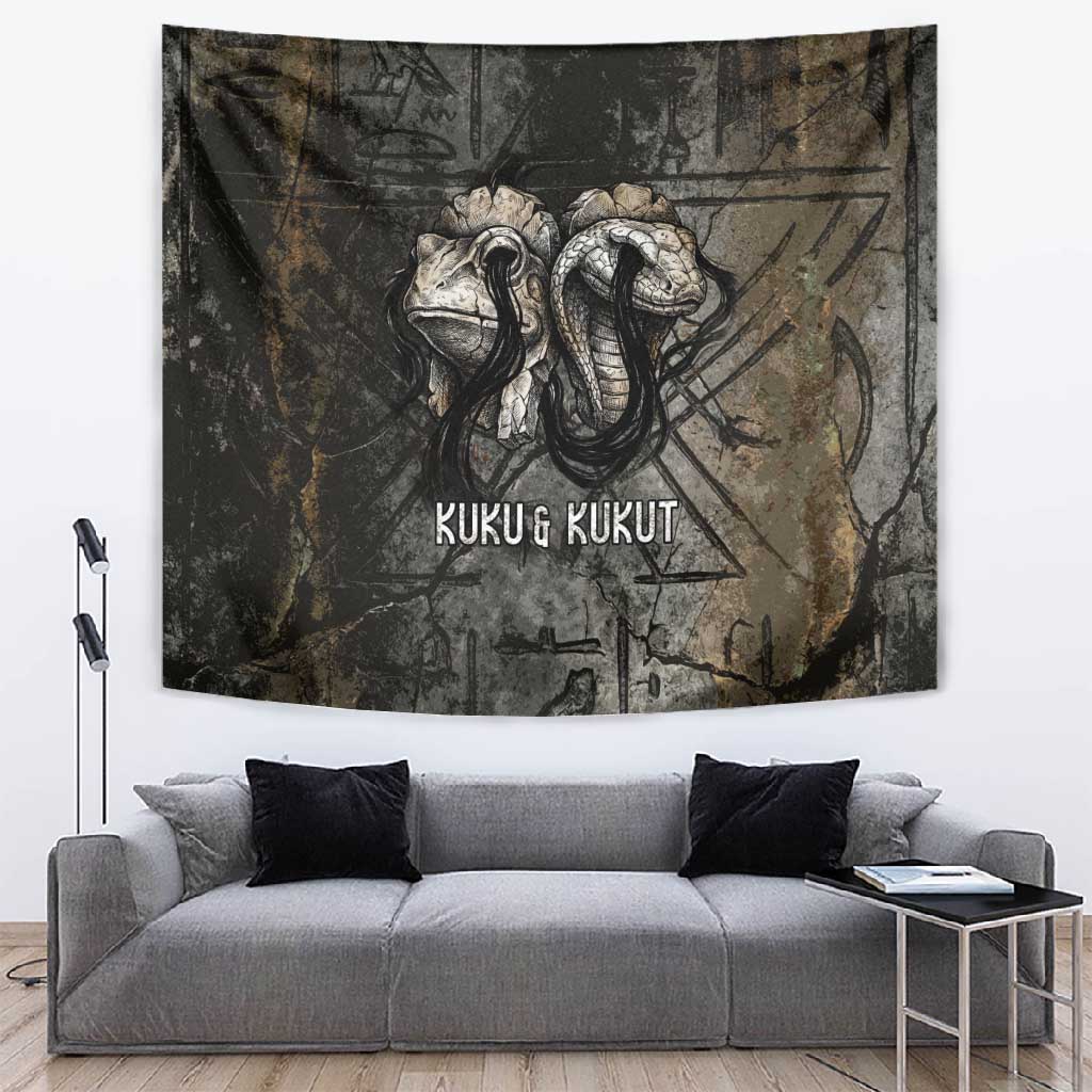 Egypt Kek and Kauket Tapestry Ancient Void Theme with Frog and Serpent Duality