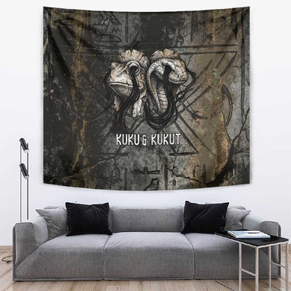 Egypt Kek and Kauket Tapestry Ancient Void Theme with Frog and Serpent Duality