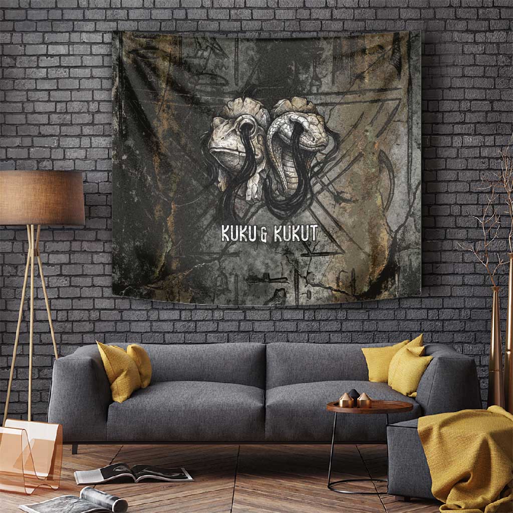 Egypt Kek and Kauket Tapestry Ancient Void Theme with Frog and Serpent Duality