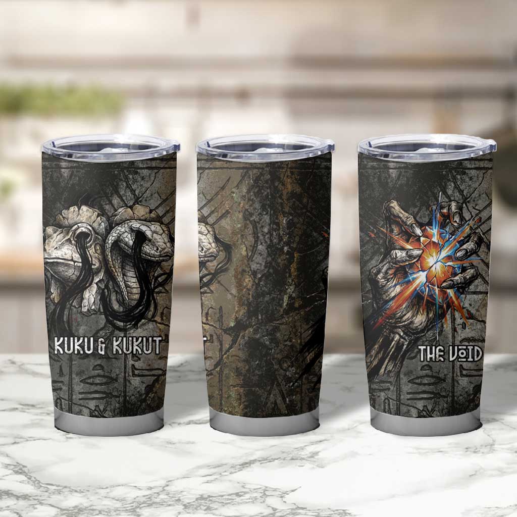 Egypt Kek and Kauket Tumbler Cup Ancient Void Theme with Frog and Serpent Duality