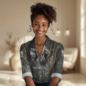 Egypt Kek and Kauket Women Casual Shirt Ancient Void Theme with Frog and Serpent Duality