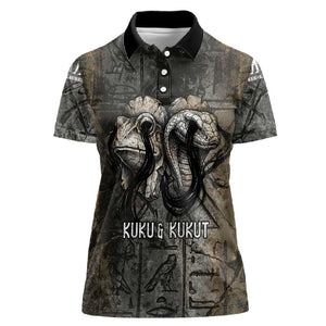 Egypt Kek and Kauket Women Polo Shirt Ancient Void Theme with Frog and Serpent Duality