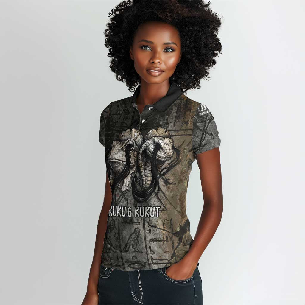 Egypt Kek and Kauket Women Polo Shirt Ancient Void Theme with Frog and Serpent Duality