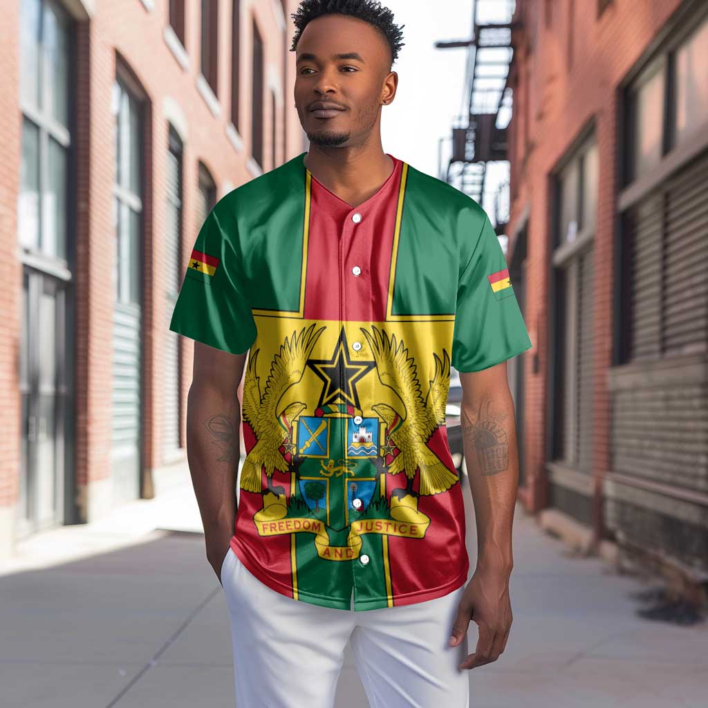 African Ghana Baseball Jersey Flag with Coat of Arms Simple Design