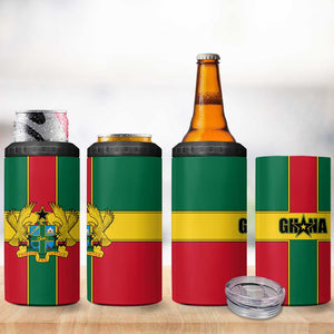 African Ghana 4 in 1 Can Cooler Tumbler Flag with Coat of Arms Simple Design