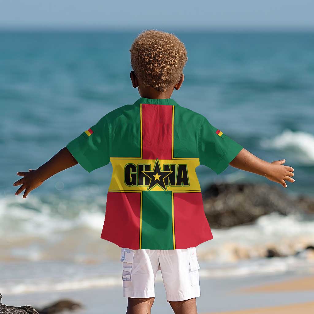 African Ghana Kid Hawaiian Shirt Flag with Coat of Arms Simple Design