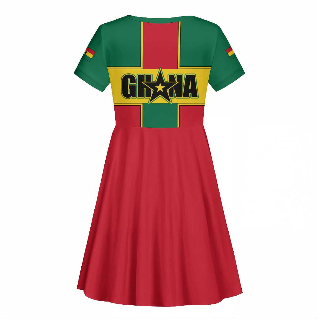 African Ghana Kid Short Sleeve Dress Flag with Coat of Arms Simple Design