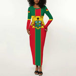 African Ghana Long Sleeve Bodycon Dress Flag with Coat of Arms Simple Design TS04