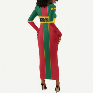 African Ghana Long Sleeve Bodycon Dress Flag with Coat of Arms Simple Design TS04