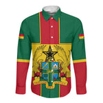 African Ghana Long Sleeve Button Shirt Flag with Coat of Arms Simple Design