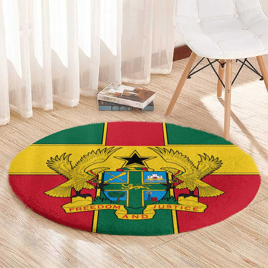 African Ghana Round Carpet Flag with Coat of Arms Simple Design