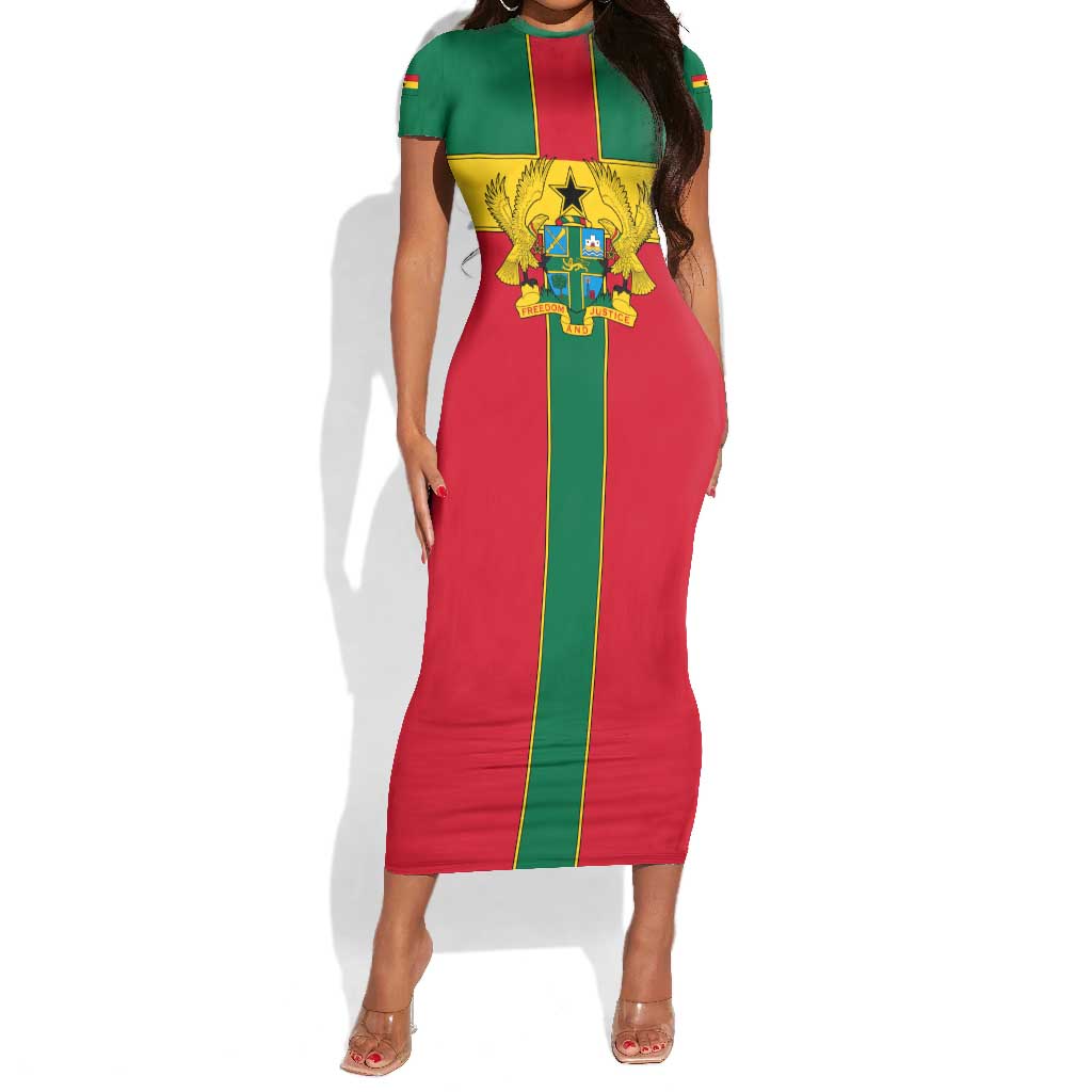 African Ghana Short Sleeve Bodycon Dress Flag with Coat of Arms Simple Design TS04