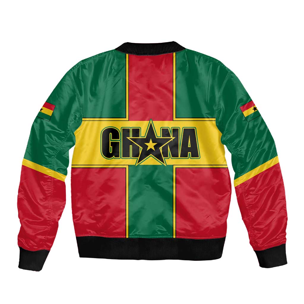 African Ghana Sleeve Zip Bomber Jacket Flag with Coat of Arms Simple Design