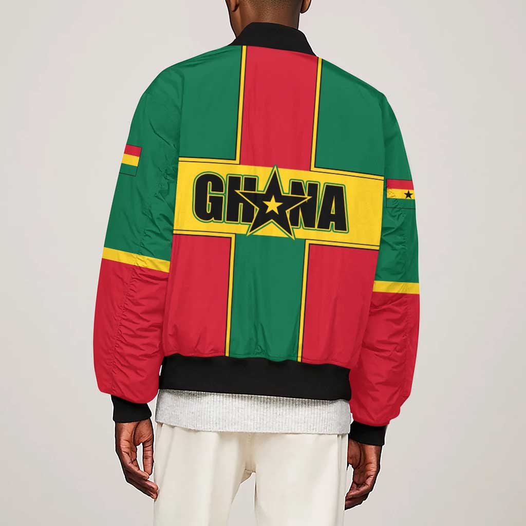 African Ghana Sleeve Zip Bomber Jacket Flag with Coat of Arms Simple Design