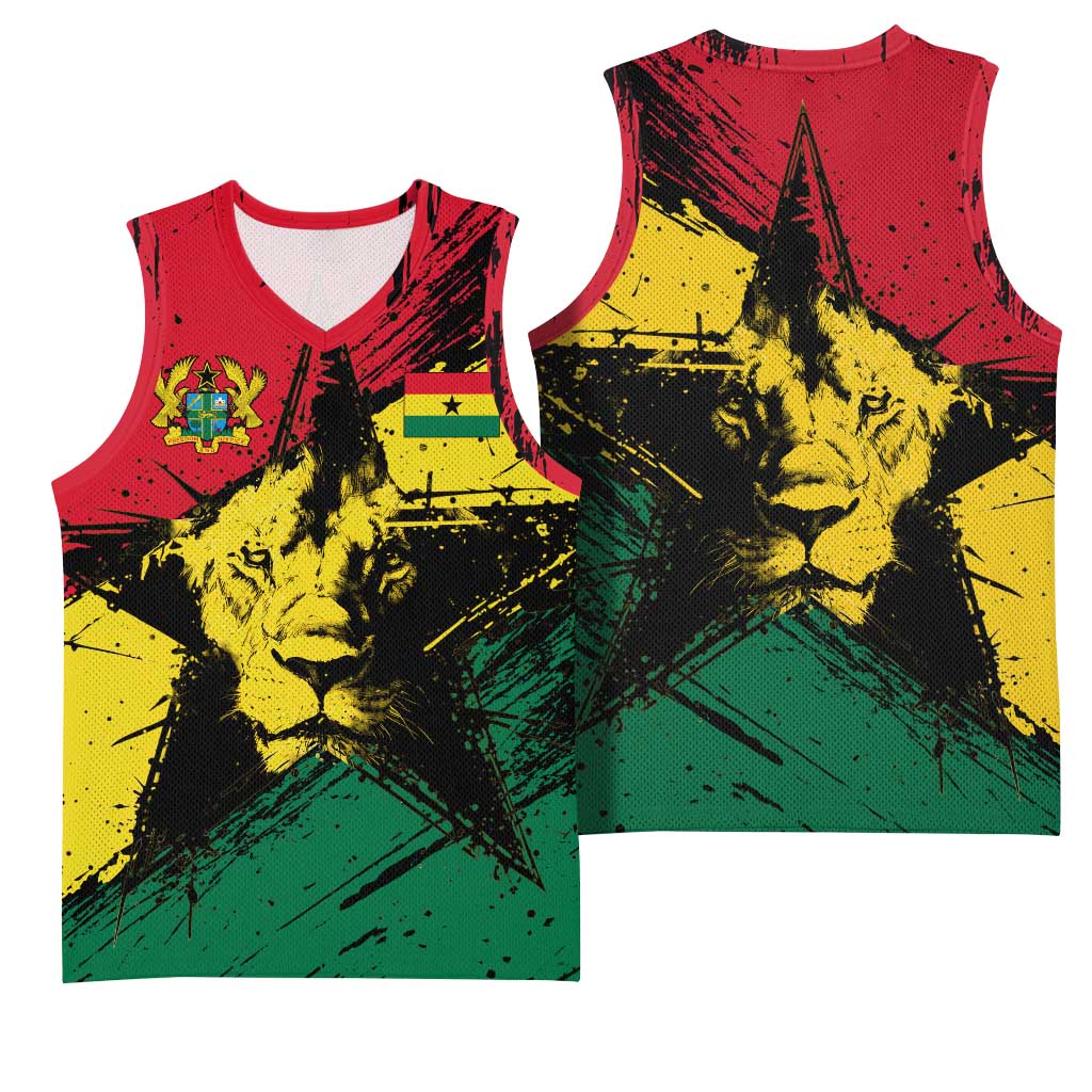 Afro Ghana Lion Basketball Jersey Star Grunge Style TS04