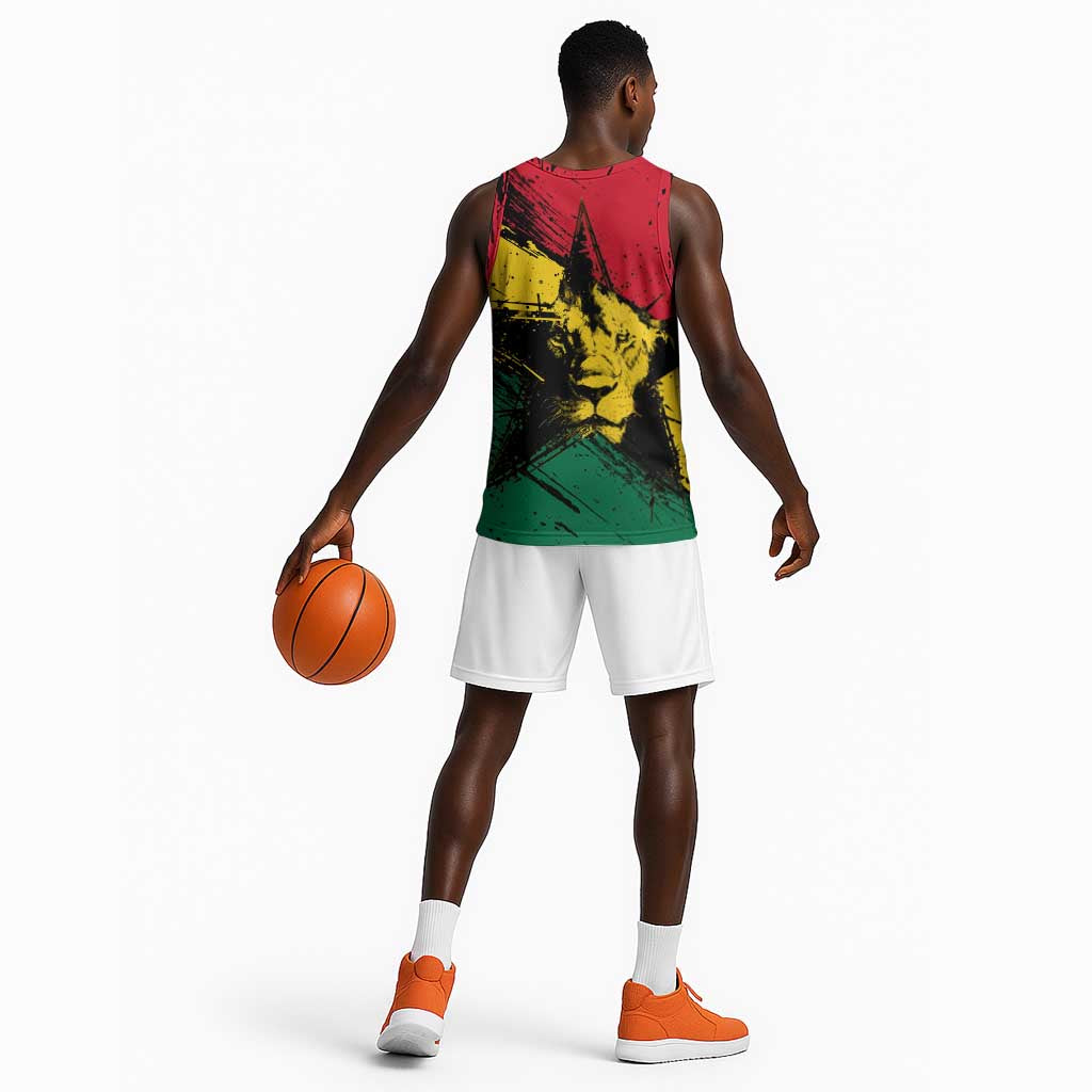 Afro Ghana Lion Basketball Jersey Star Grunge Style TS04