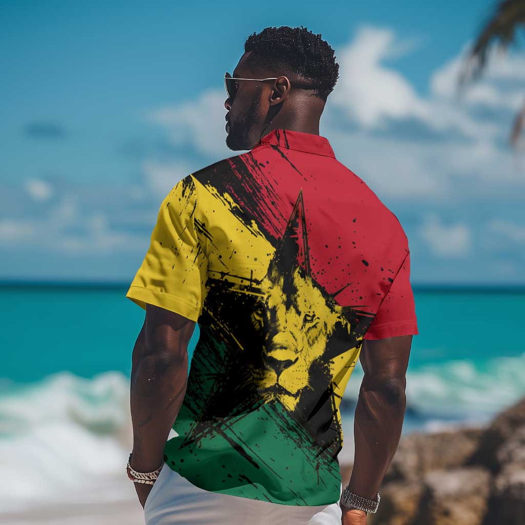 Afro Ghana Lion Hawaiian Shirt Star Grunge Style