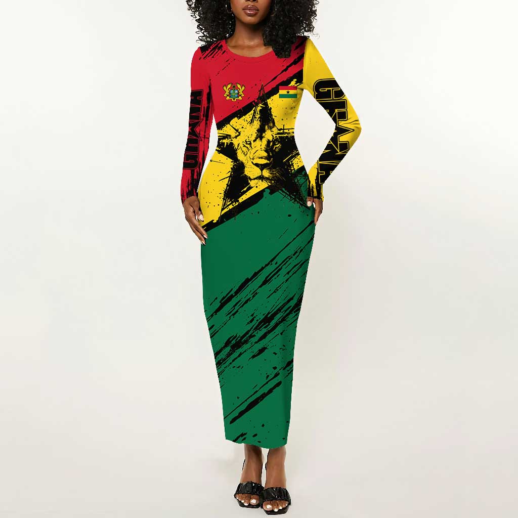 Afro Ghana Lion Long Sleeve Bodycon Dress Star Grunge Style TS04