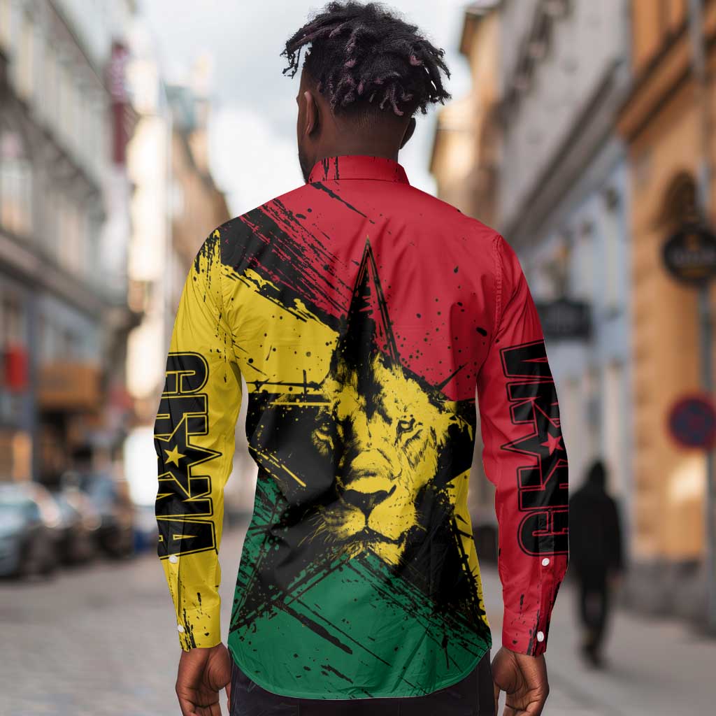 Afro Ghana Lion Long Sleeve Button Shirt Star Grunge Style