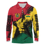 Afro Ghana Lion Long Sleeve Polo Shirt Star Grunge Style