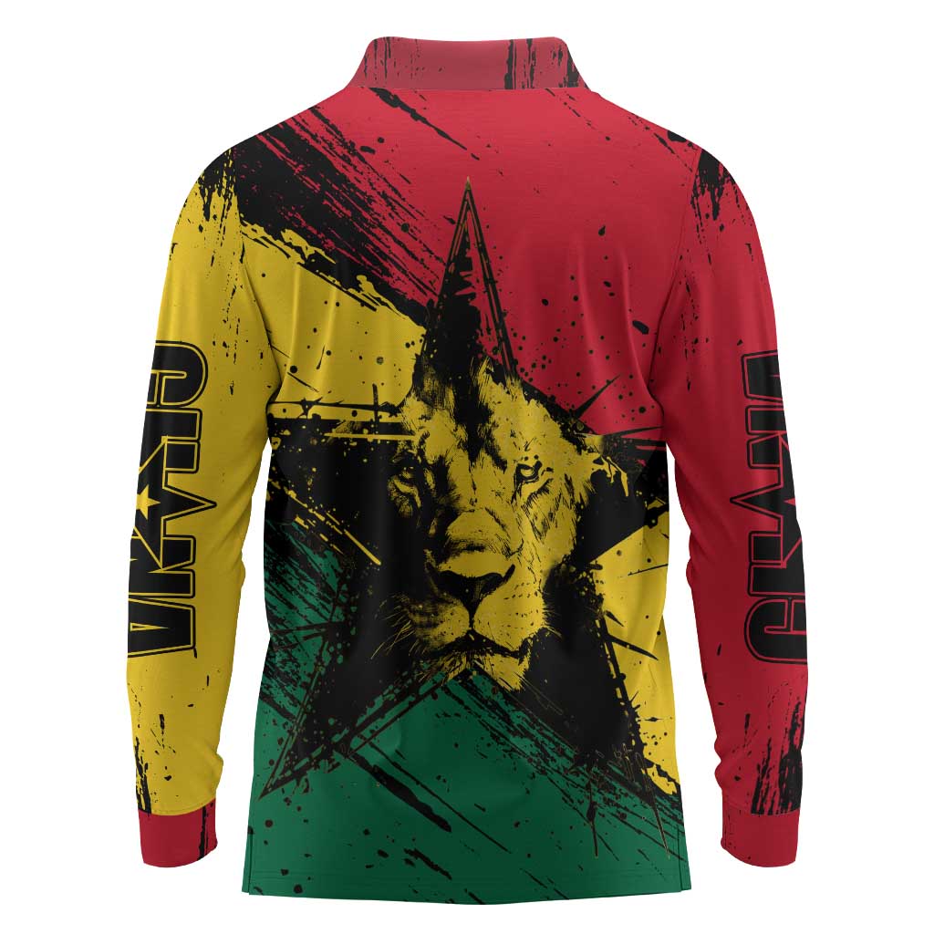 Afro Ghana Lion Long Sleeve Polo Shirt Star Grunge Style