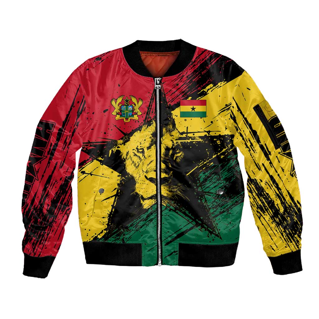 Afro Ghana Lion Sleeve Zip Bomber Jacket Star Grunge Style