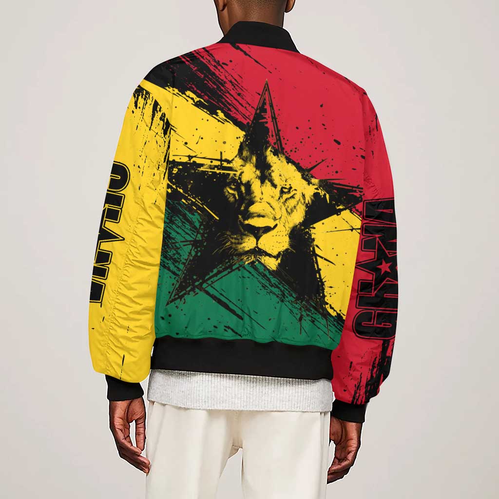 Afro Ghana Lion Sleeve Zip Bomber Jacket Star Grunge Style