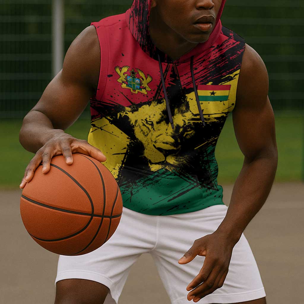 Afro Ghana Lion Sleeveless Hoodie Star Grunge Style - African Pride