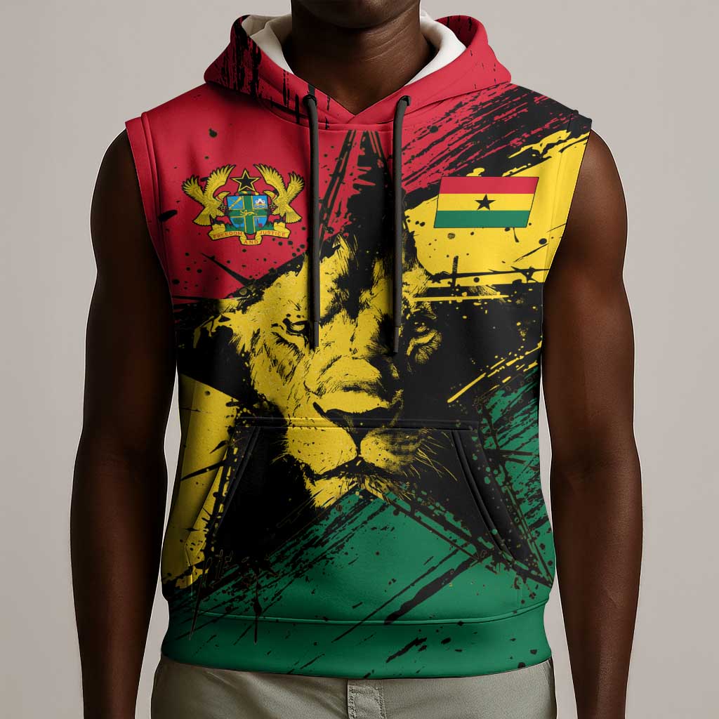 Afro Ghana Lion Sleeveless Hoodie Star Grunge Style - African Pride