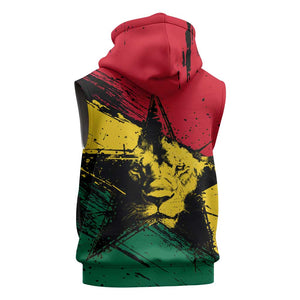 Afro Ghana Lion Sleeveless Zip Hoodie Star Grunge Style - African Pride